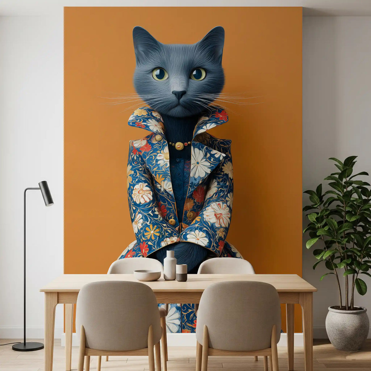 Elegante Katze in floraler Pracht als Wandbild