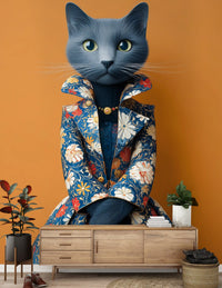 Elegante Katze in floraler Pracht als Wandbild