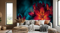 Moody Teal and Crimson Petals Wall Mural