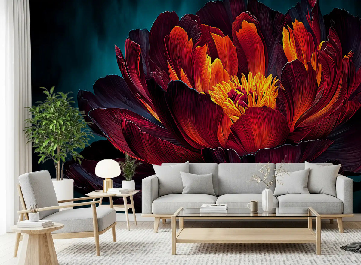 Fiery Crimson Peony Bloom Wall Mural