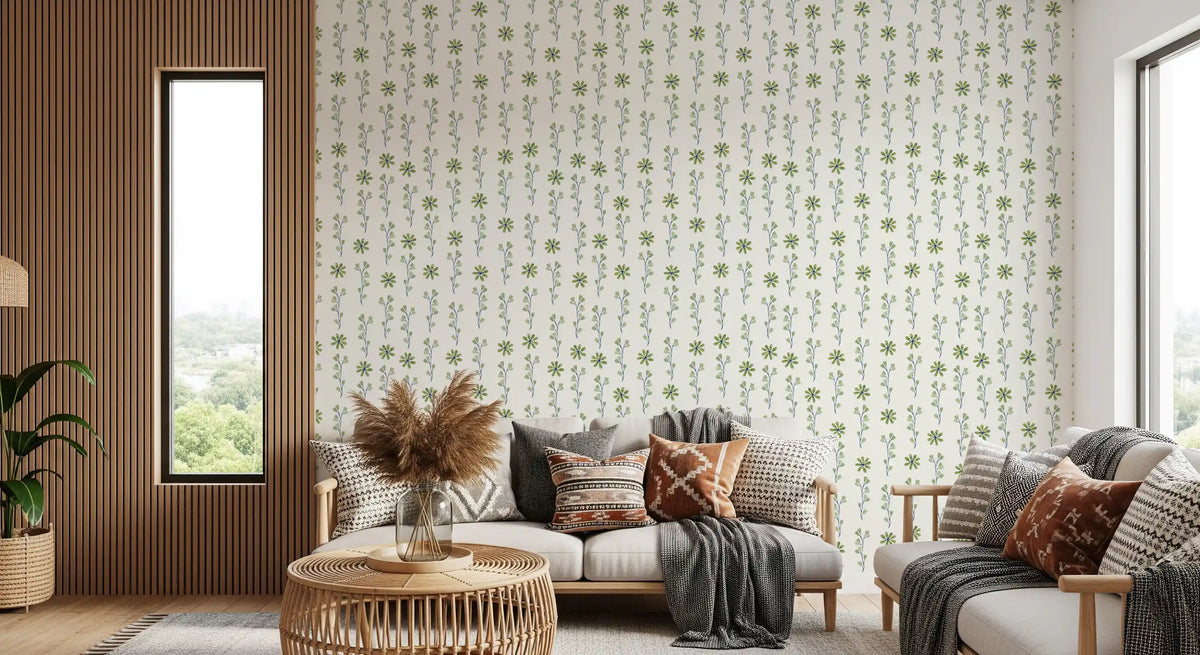 Papier peint botanique minimaliste à brindilles vertes⁠