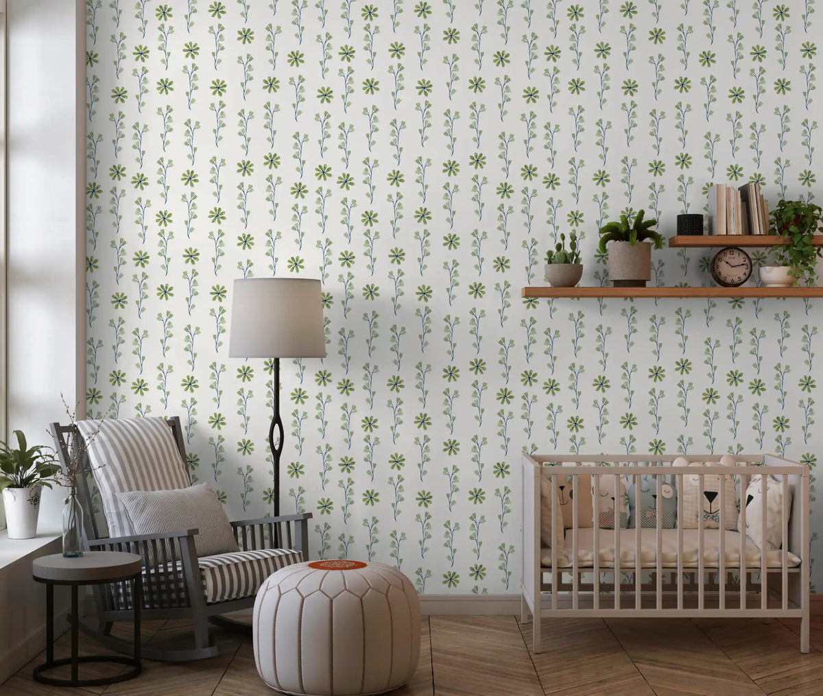 Papier peint botanique minimaliste à brindilles vertes⁠