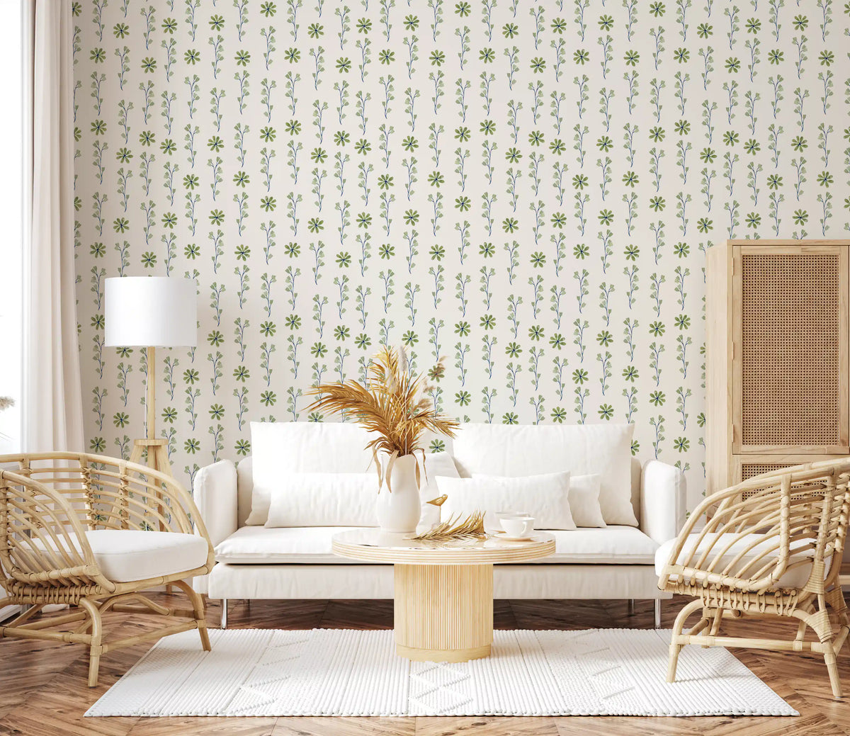 Papier peint botanique minimaliste à brindilles vertes⁠