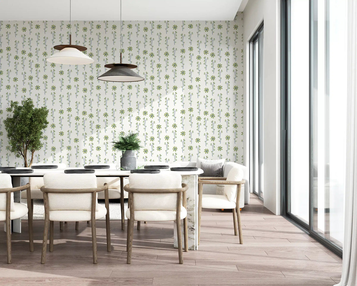 Papier peint botanique minimaliste à brindilles vertes⁠