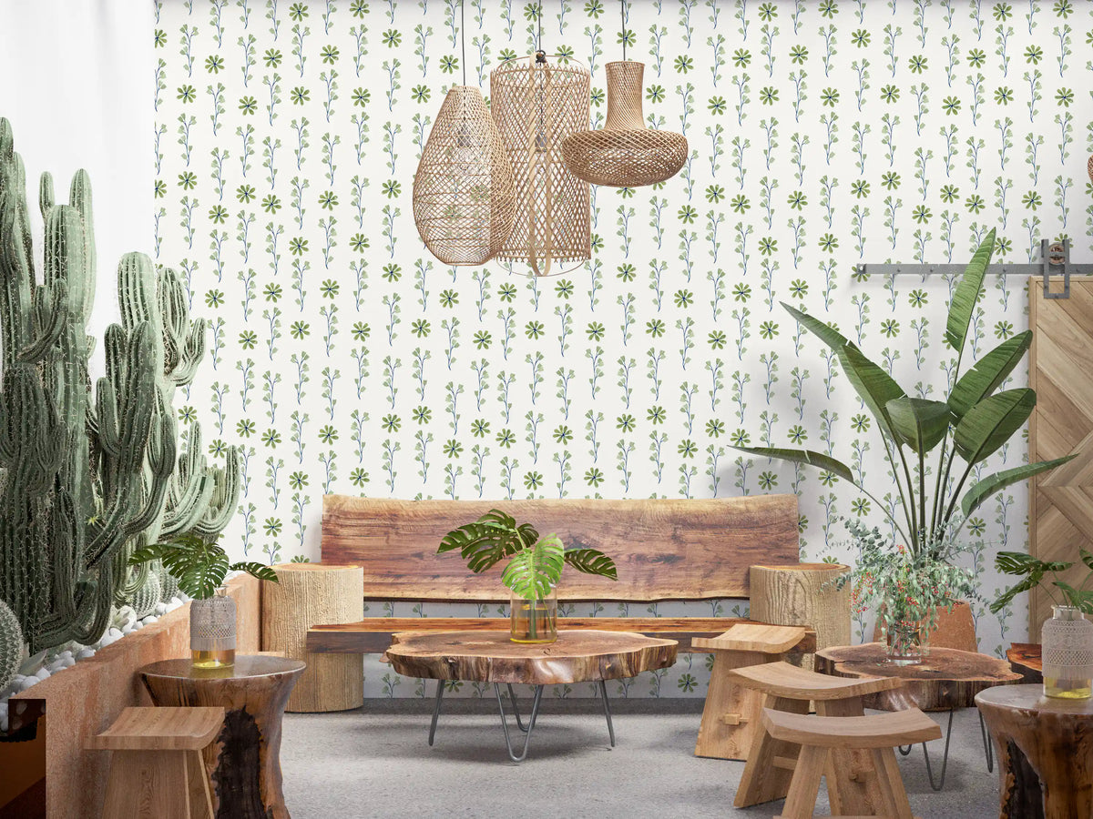 Papier peint botanique minimaliste à brindilles vertes⁠