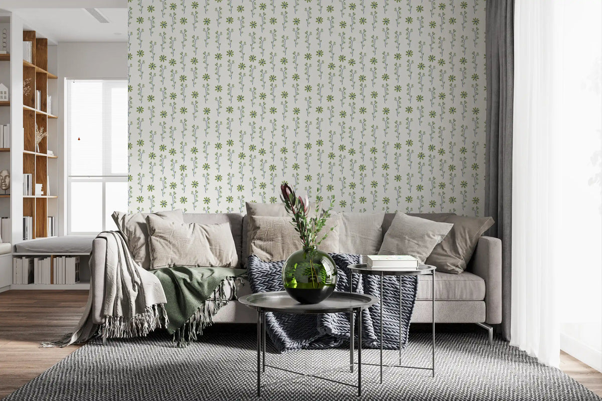 Papier peint botanique minimaliste à brindilles vertes⁠