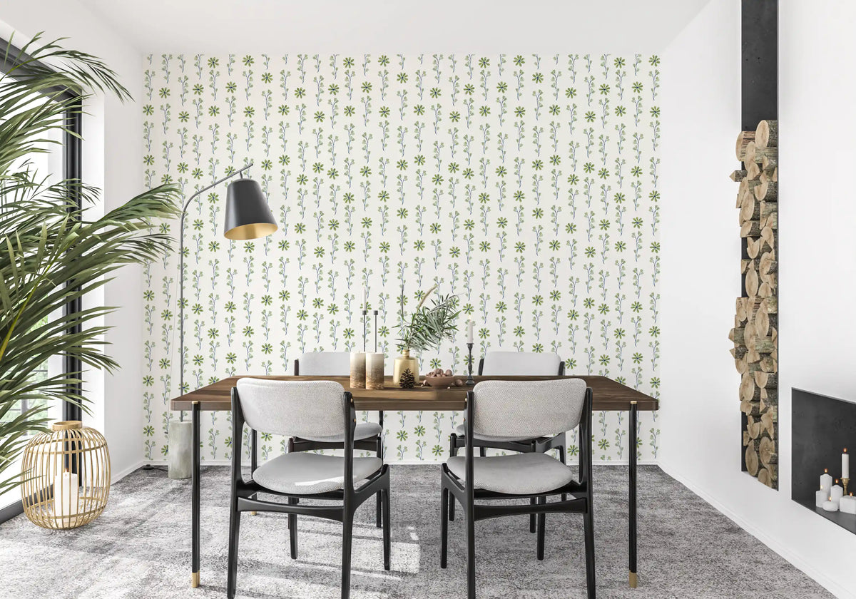 Papier peint botanique minimaliste à brindilles vertes⁠