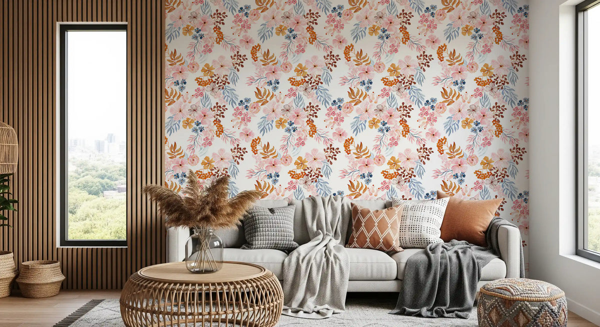 Verspielte Blush- und Kupfer-Blumentapete