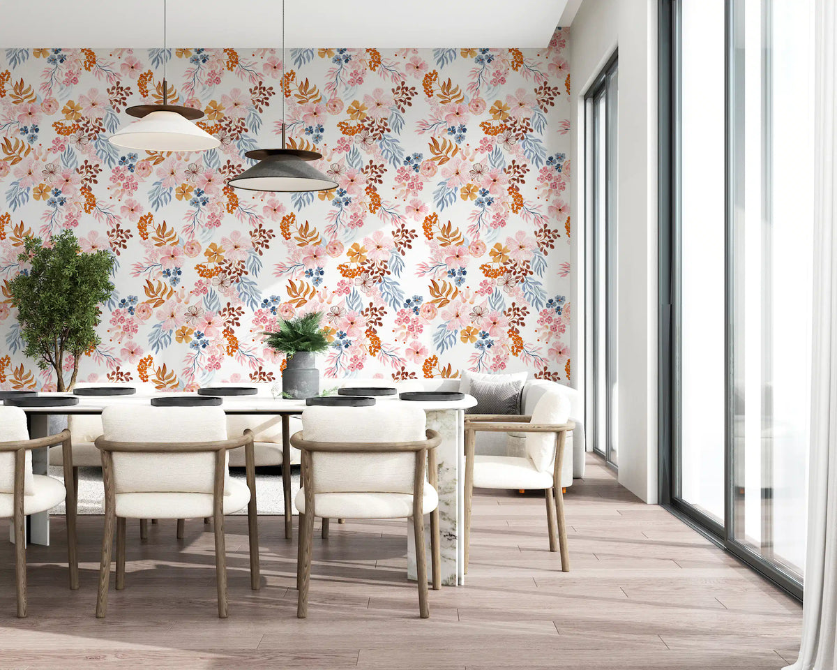 Verspielte Blush- und Kupfer-Blumentapete