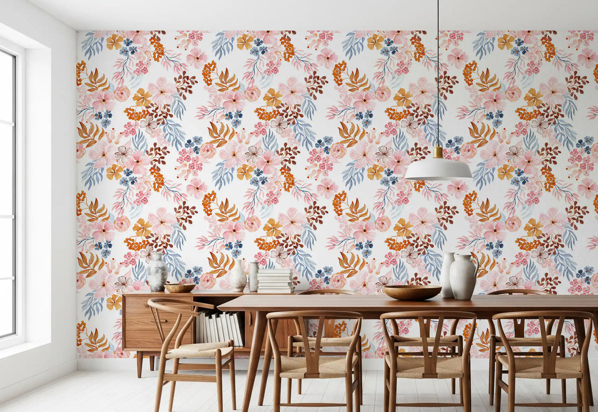 Verspielte Blush- und Kupfer-Blumentapete