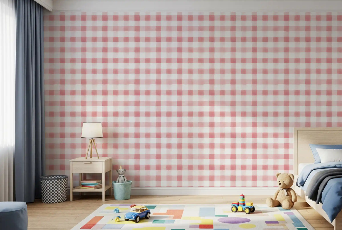 Papier peint artistique à quadrillage à carreaux blush⁠