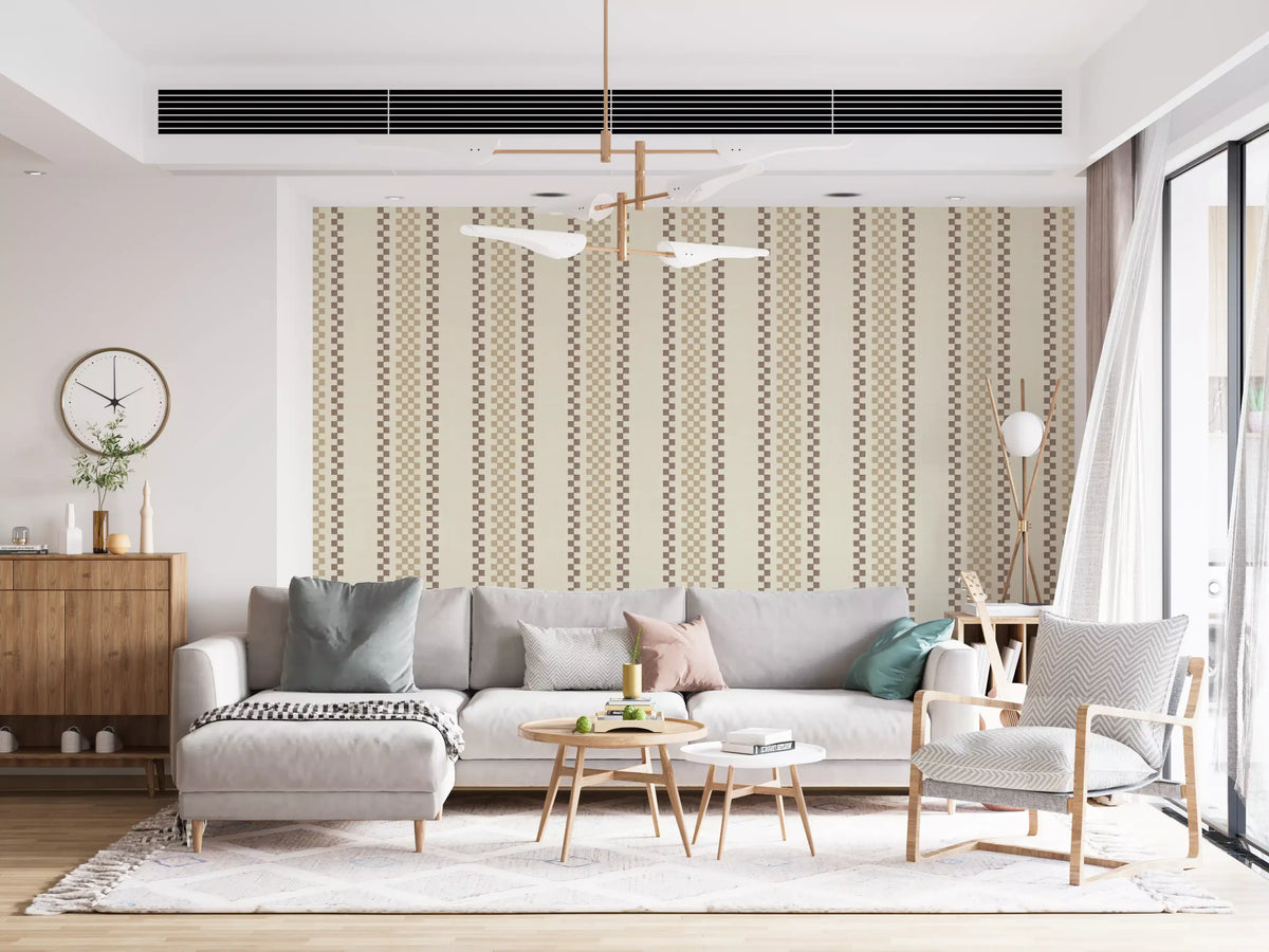 Ticking Checker-striber - beige og chokolade-tapet