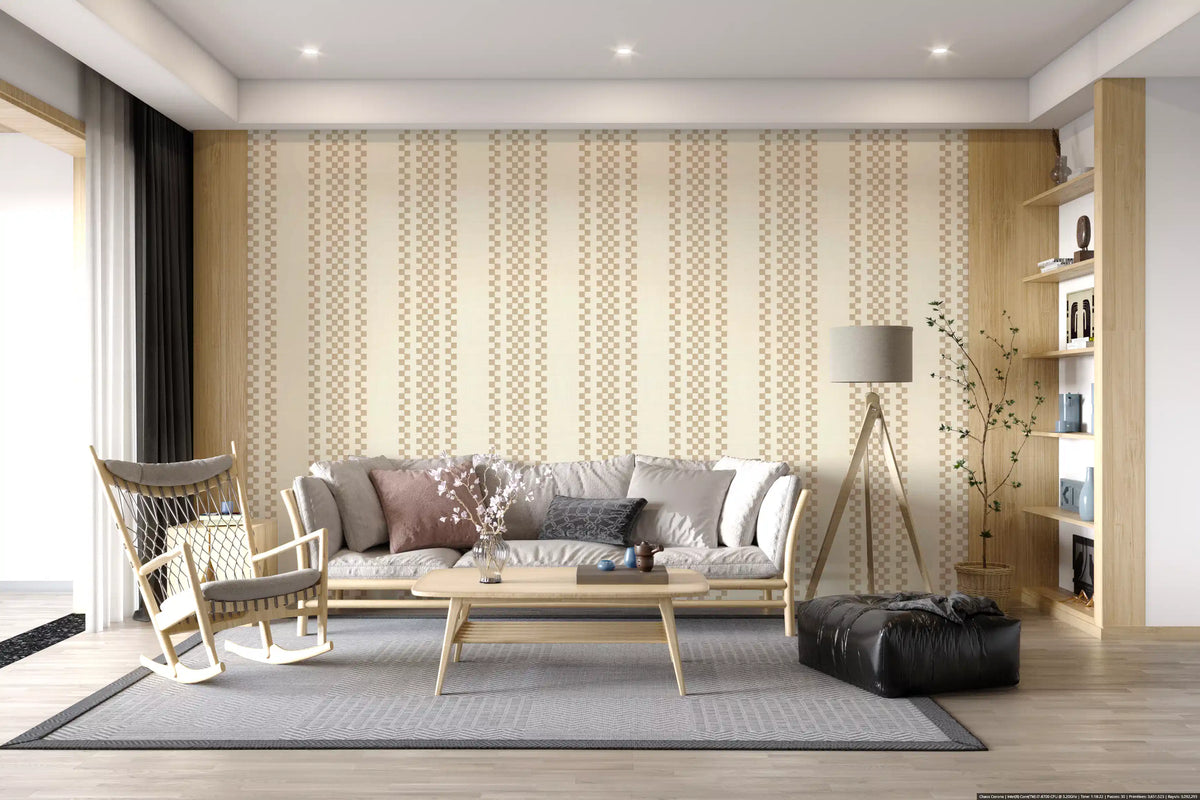 Ternede striber med ticking - beige tapet