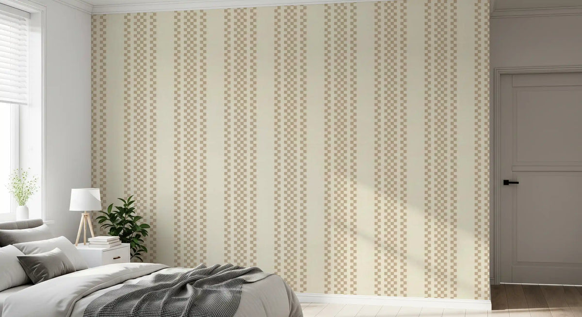 Ternede striber med ticking - beige tapet