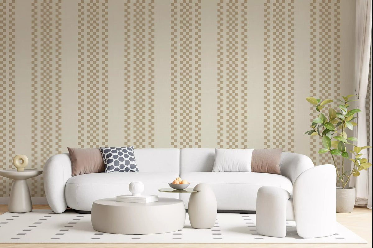 Ternede striber med ticking - beige tapet