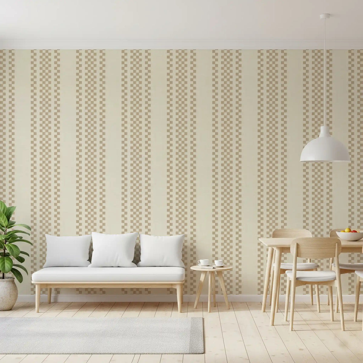 Ternede striber med ticking - beige tapet