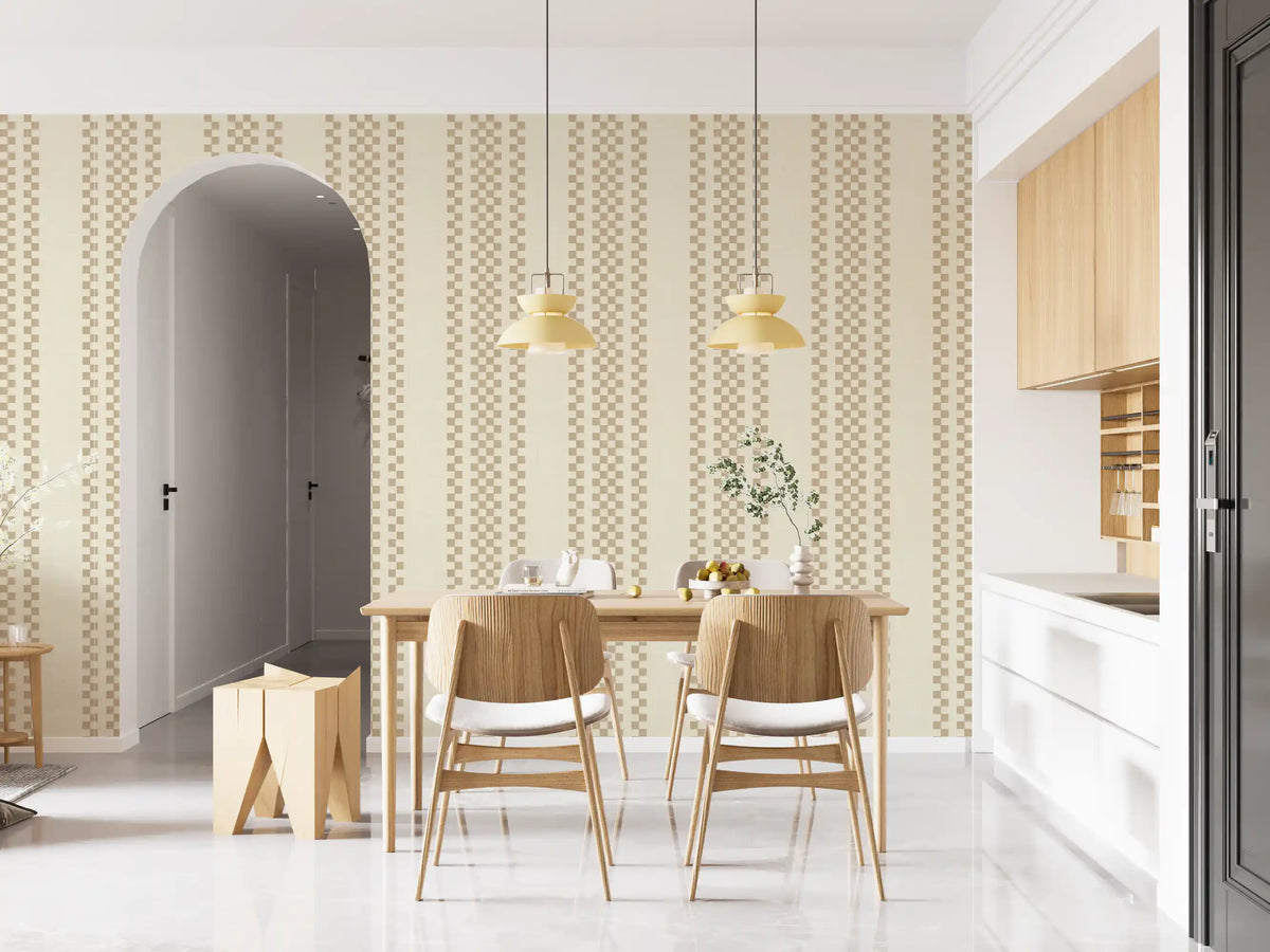 Ternede striber med ticking - beige tapet