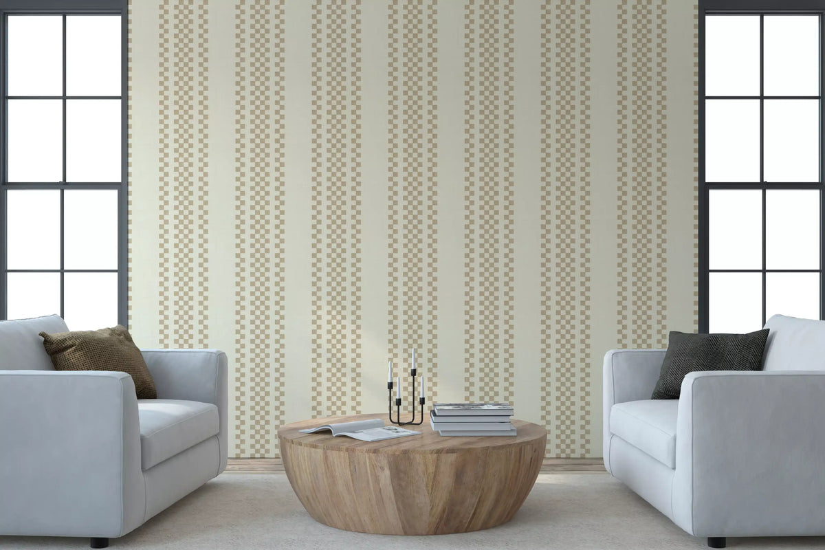 Ternede striber med ticking - beige tapet