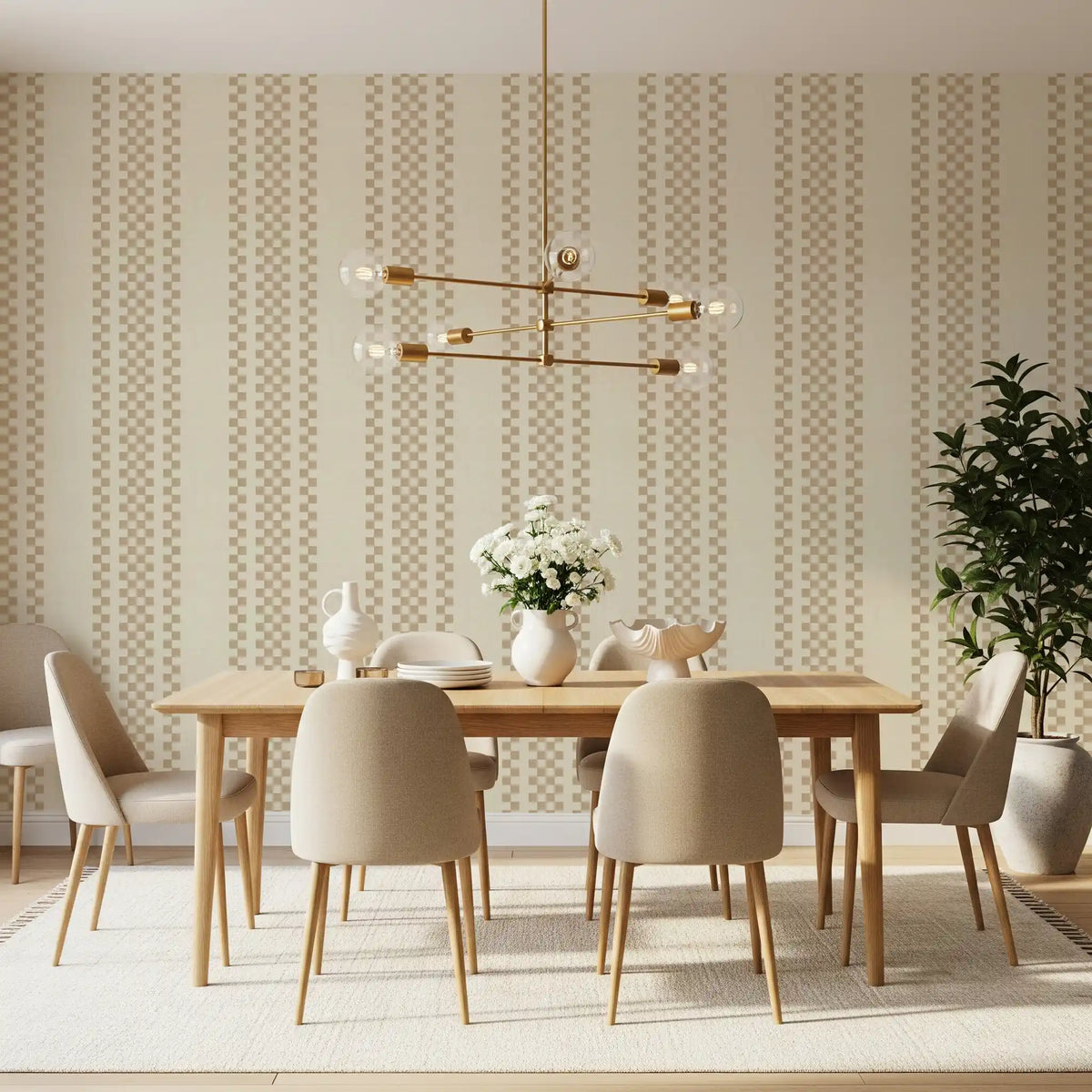 Ternede striber med ticking - beige tapet