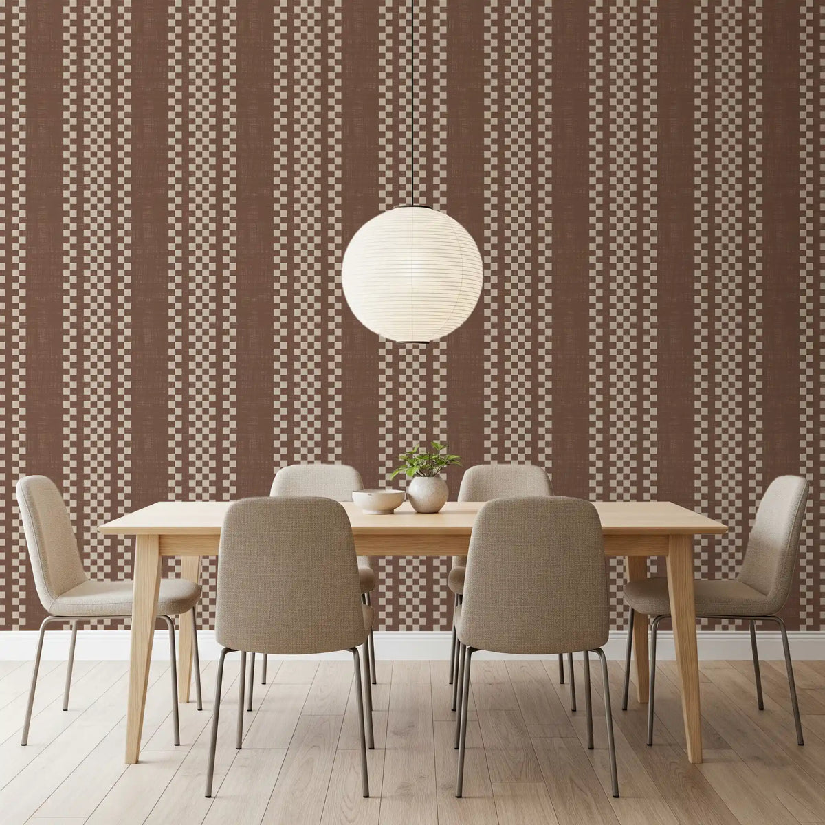 Ticking Checker Stripes - Chocolate Canvas Wallpaper⁠