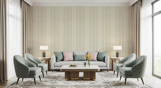 Ticking Checker Stripes - Cream Wallpaper⁠