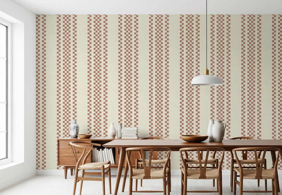 Papel de parede às riscas axadrezadas finas - terracota