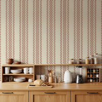 Papel de parede às riscas axadrezadas finas - terracota