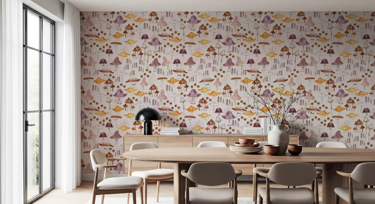 Papier peint à motif de champignons des bois à l’aquarelle⁠