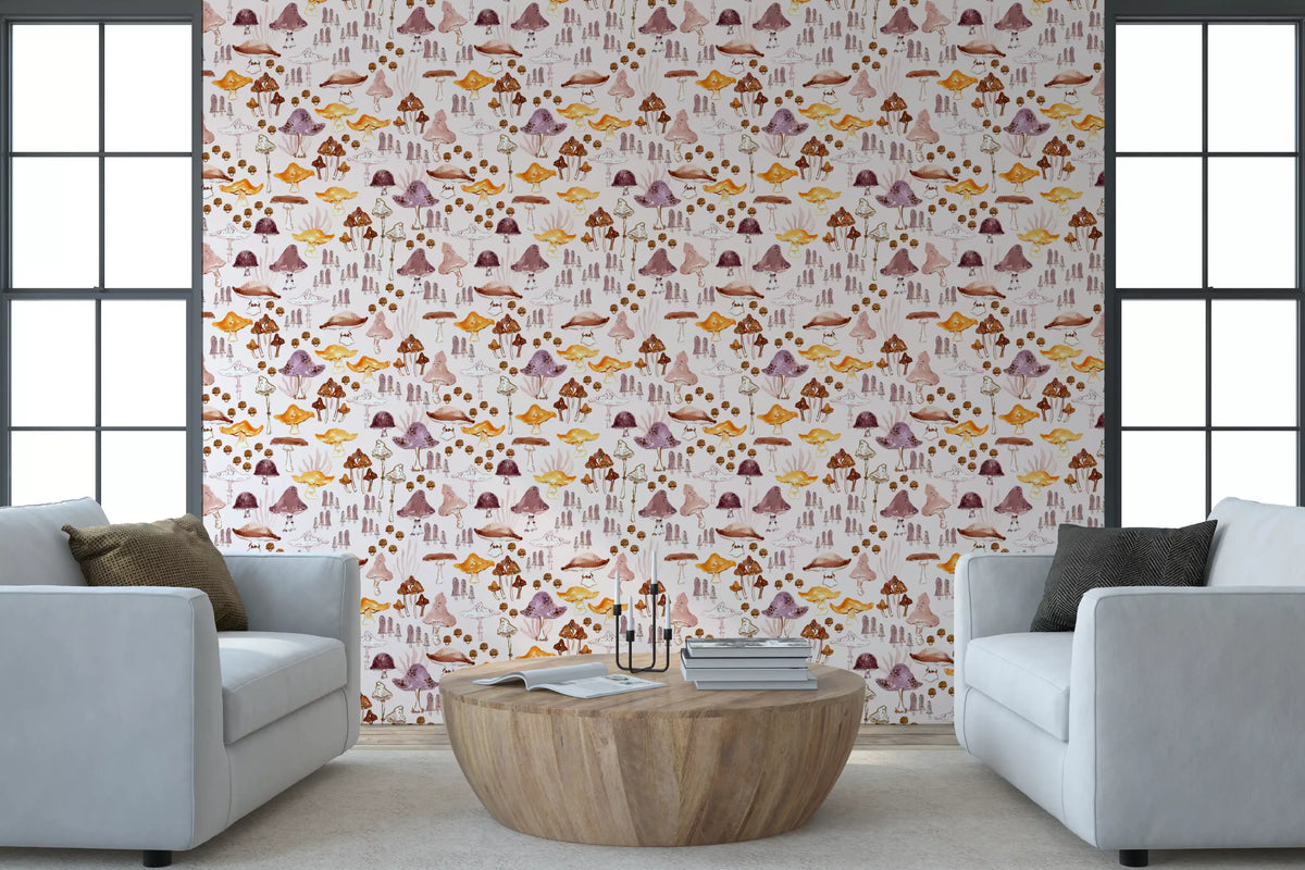 Papier peint à motif de champignons des bois à l’aquarelle⁠