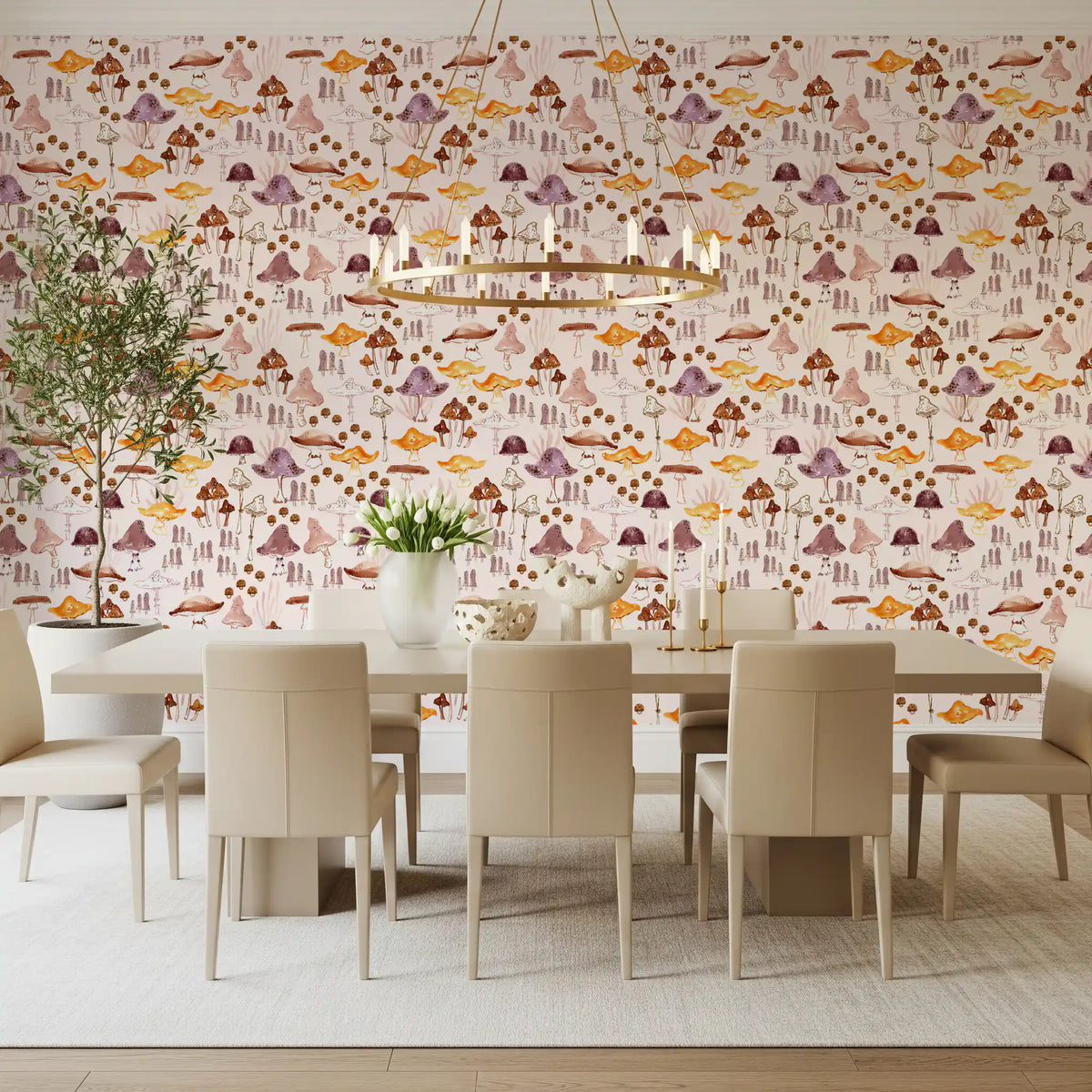 Papier peint à motif de champignons des bois à l’aquarelle⁠