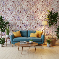 Papier peint botanique Boho mauve à motifs esquissés