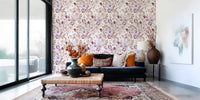 Papier peint botanique Boho mauve à motifs esquissés