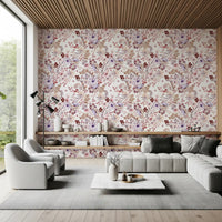 Papier peint botanique Boho mauve à motifs esquissés