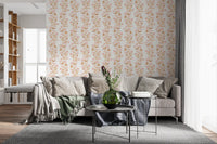 Aquarell-Blush- und Kupfer-Ranken-Blumentapete