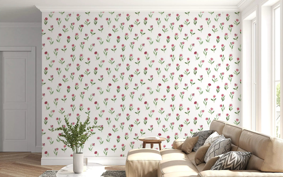Papier peint minimaliste à motifs de brins de roses botaniques