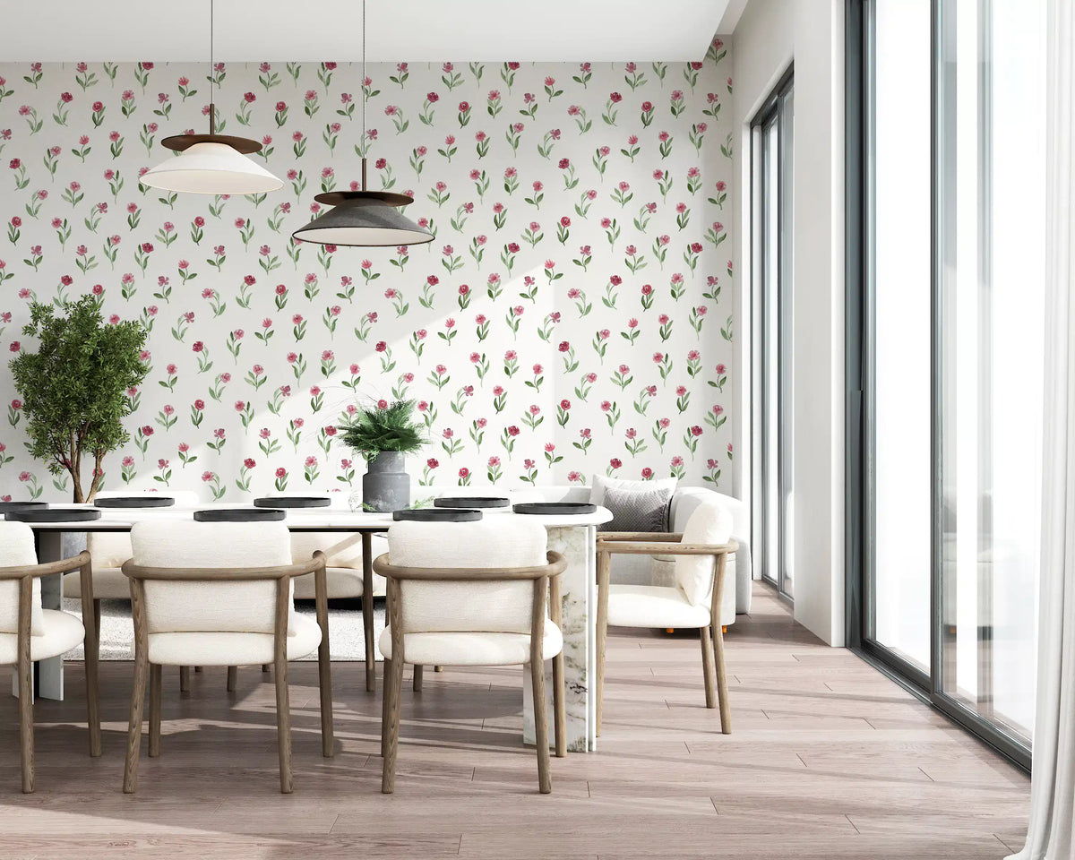 Papier peint minimaliste à motifs de brins de roses botaniques