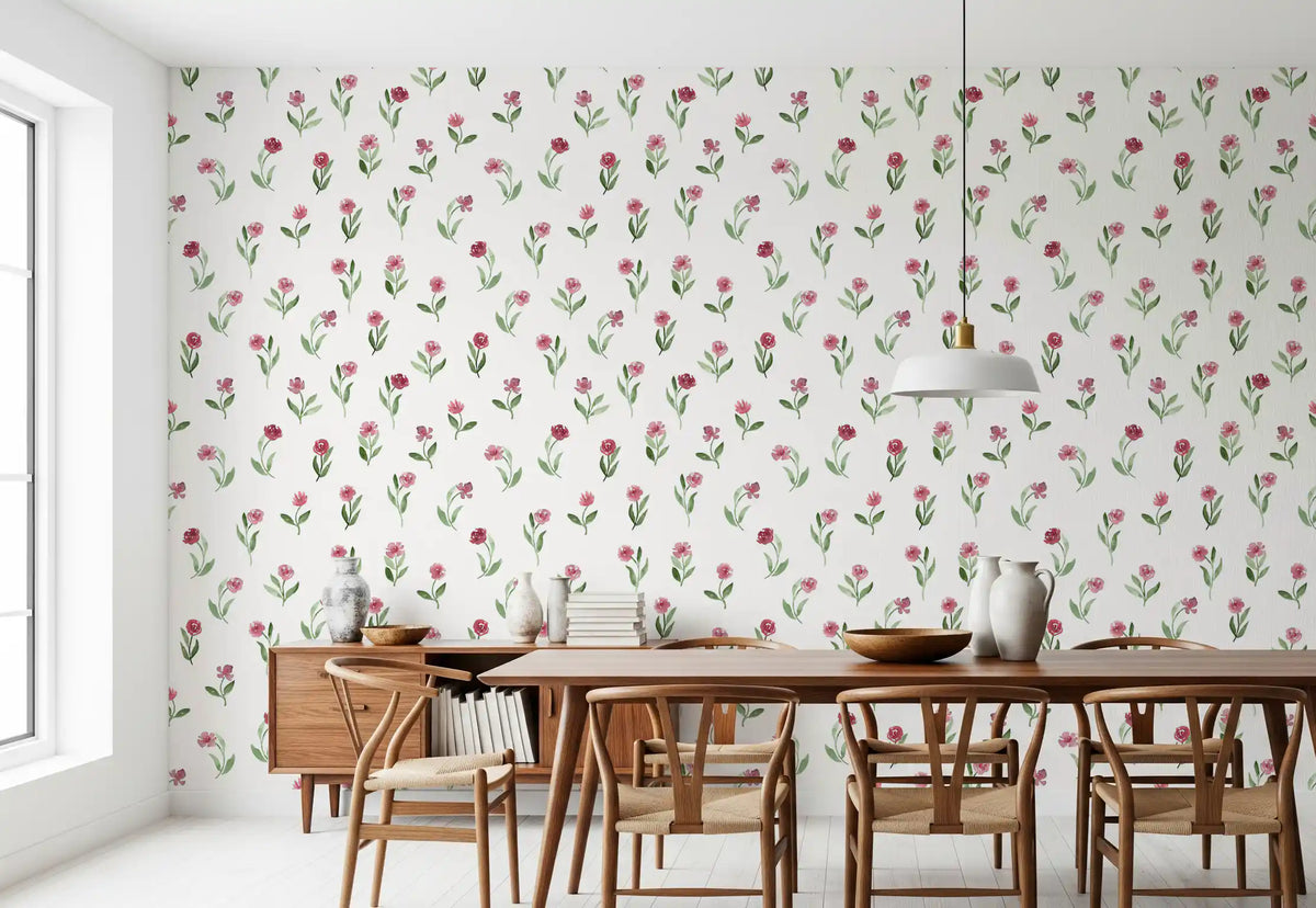 Papier peint minimaliste à motifs de brins de roses botaniques