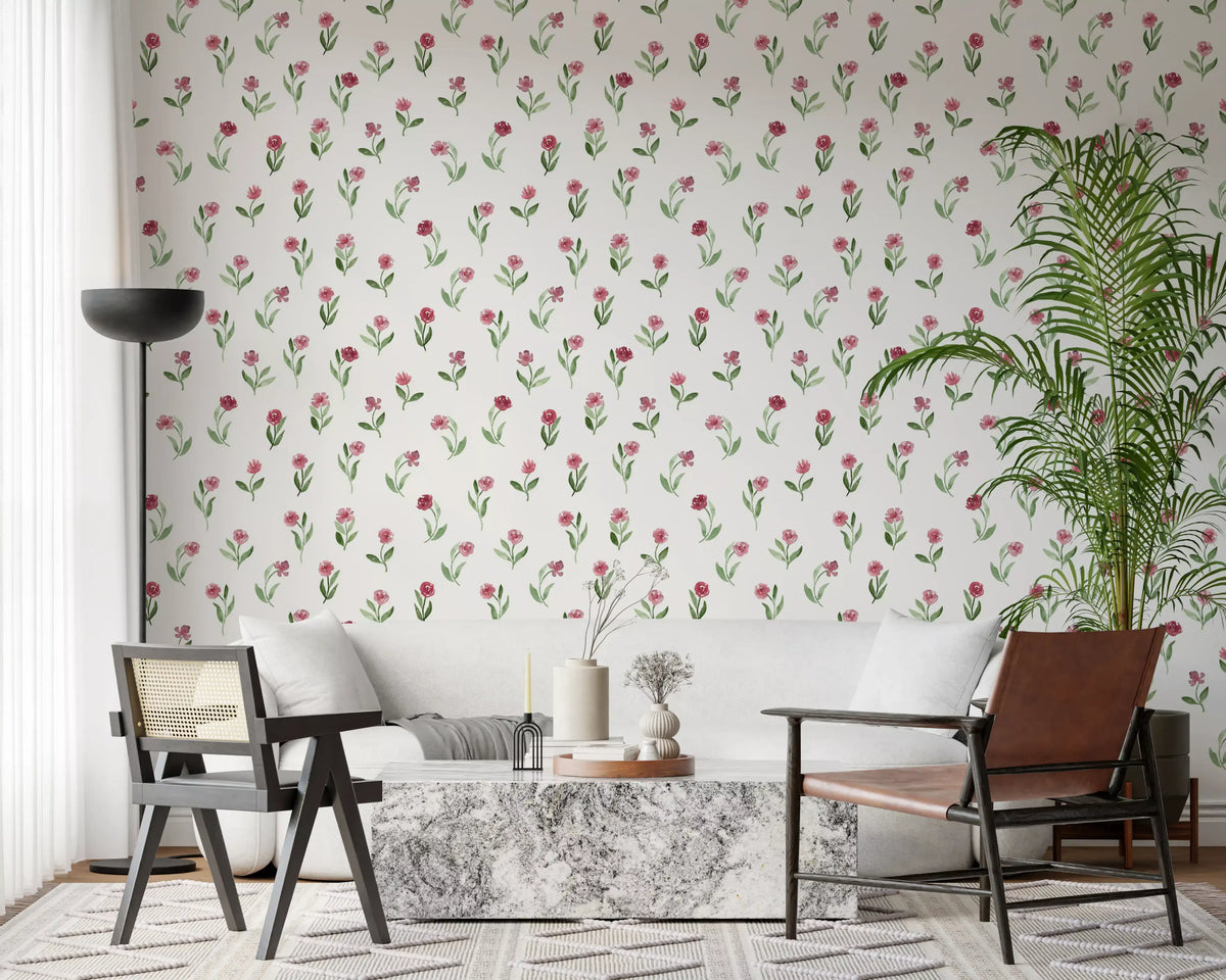 Papier peint minimaliste à motifs de brins de roses botaniques