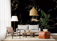 Luxe zwart-gouden marmeren behang en wandmuurschildering