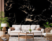 Luxe zwart-gouden marmeren behang en wandmuurschildering