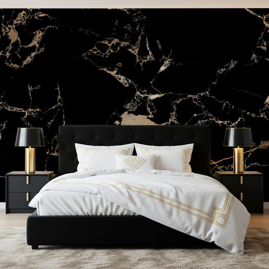 Luxe zwart-gouden marmeren behang en wandmuurschildering