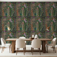 Dunkle botanische Wiesen-Tapisserie-Tapete