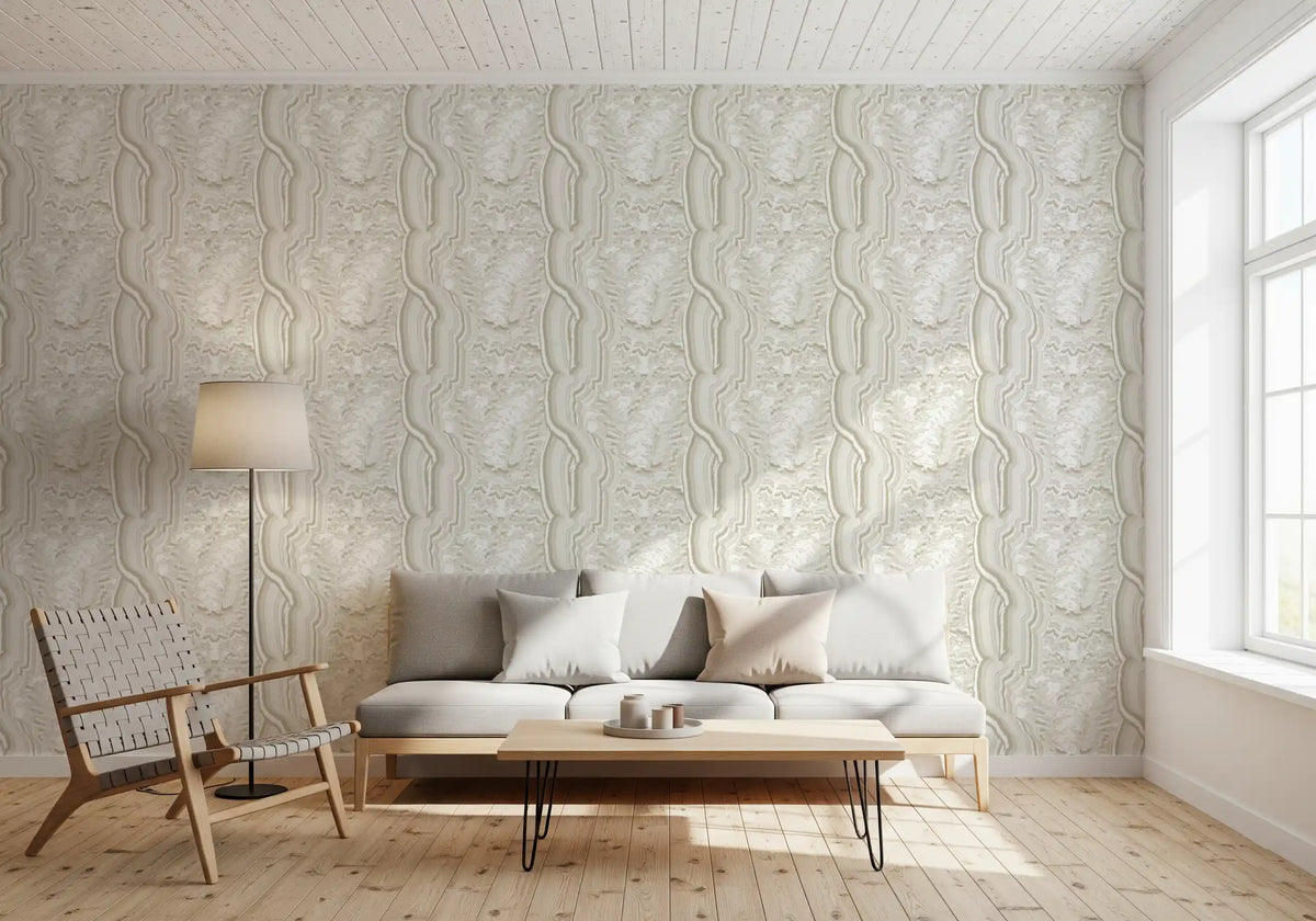 Serene lineaire textuur in crèmekleurig behang