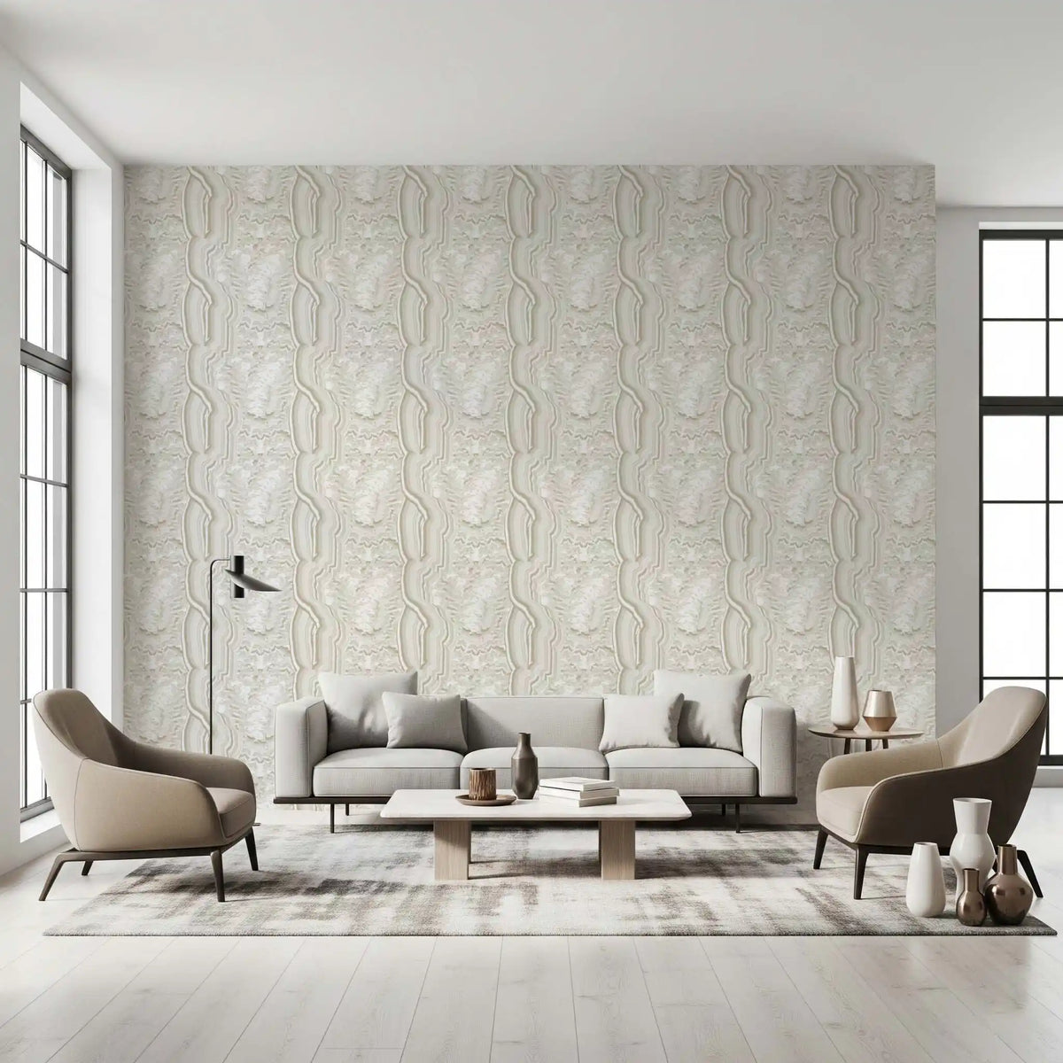 Serene lineaire textuur in crèmekleurig behang