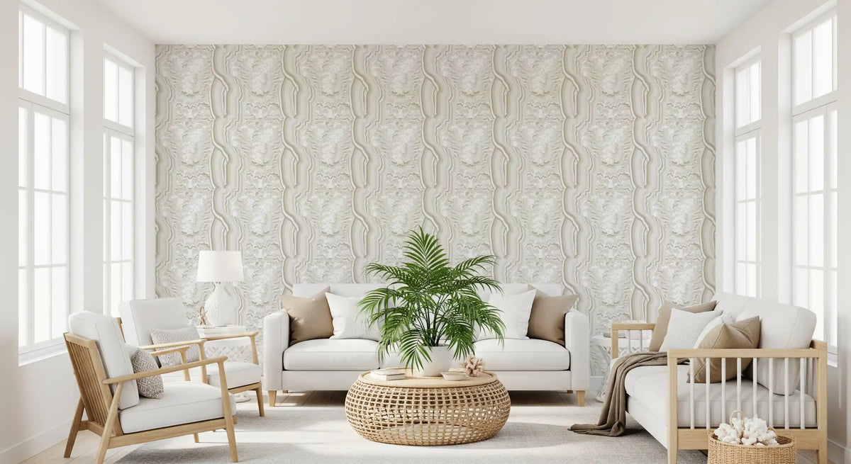 Serene lineaire textuur in crèmekleurig behang
