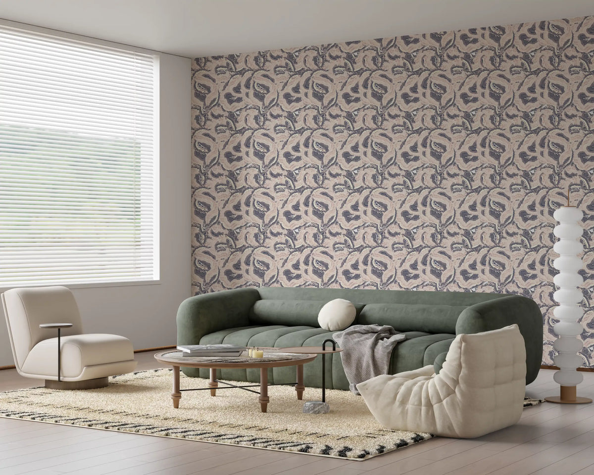 Tapete mit abstrakten, geschichteten Wellen in Beige