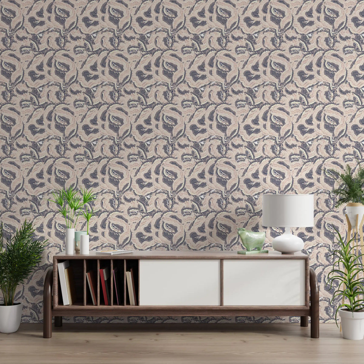 Tapete mit abstrakten, geschichteten Wellen in Beige