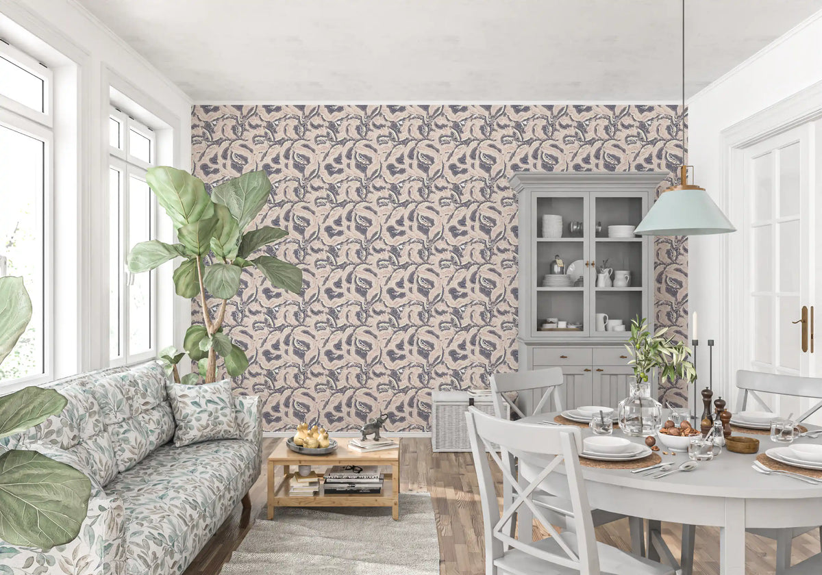 Tapete mit abstrakten, geschichteten Wellen in Beige