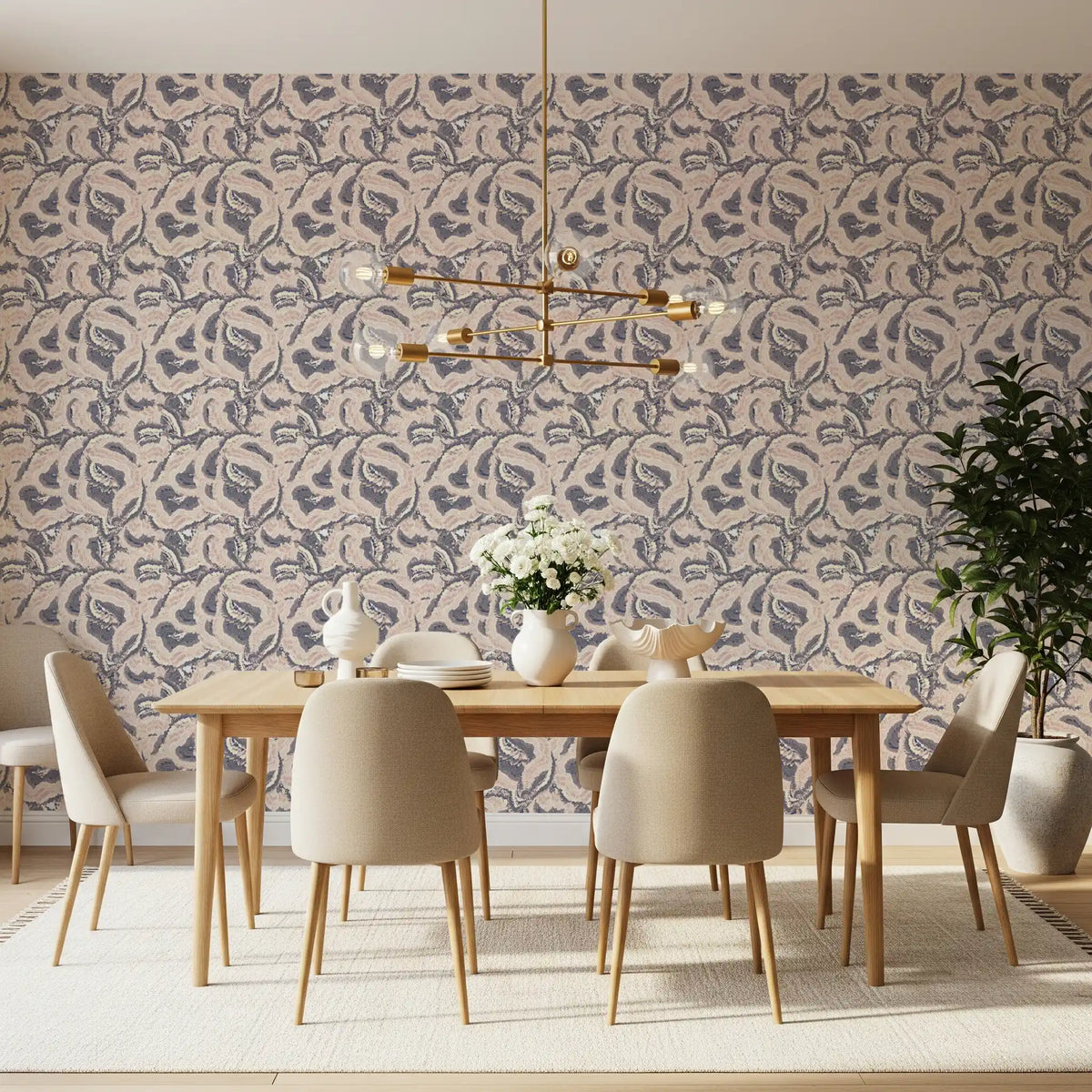 Tapete mit abstrakten, geschichteten Wellen in Beige