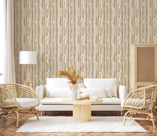 Papier peint minimaliste à coups de pinceau verticaux beige doux